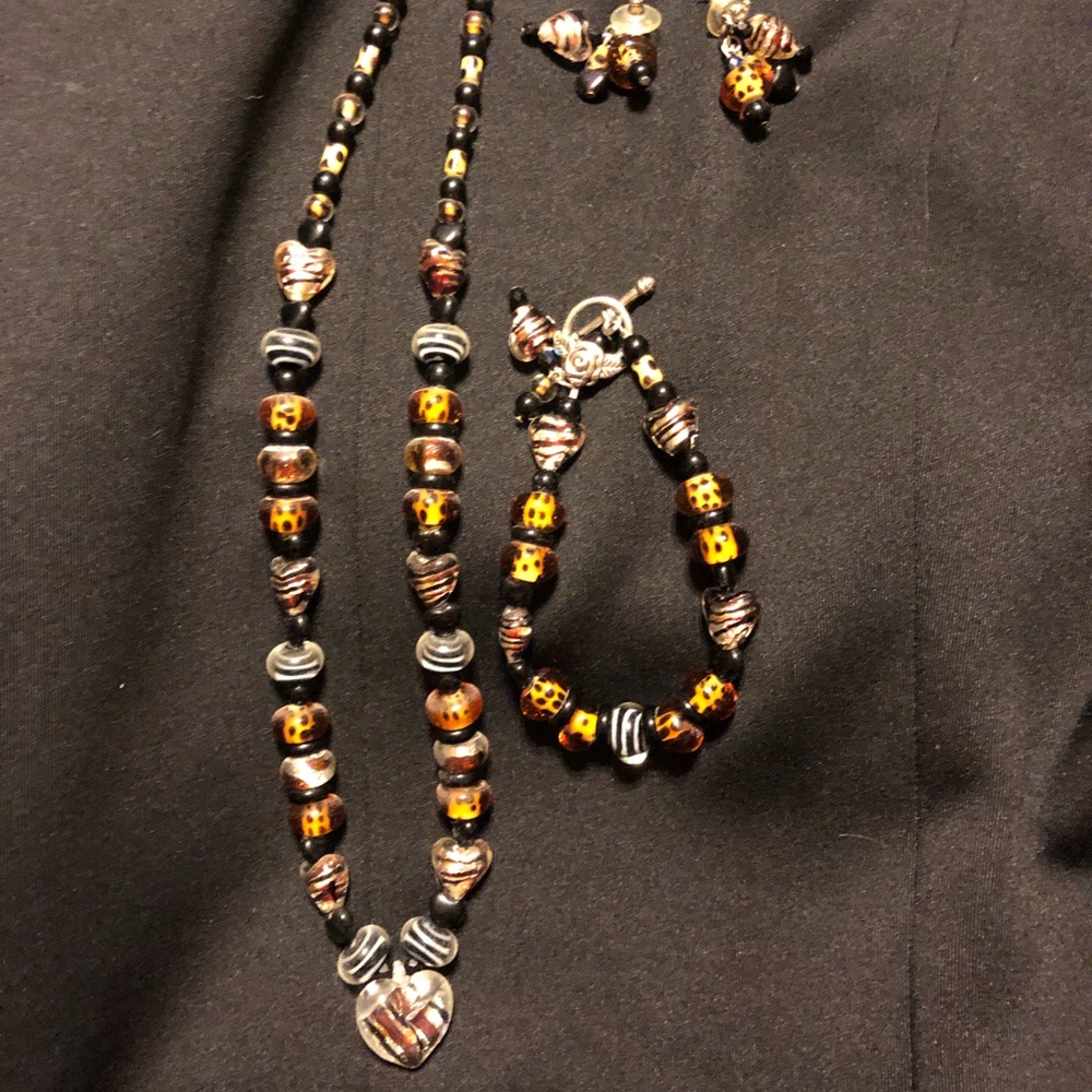 Beautiful beaded necklace, bracelet, earrings